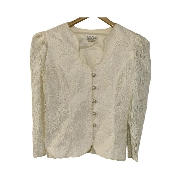 In The Mood 80s Vintage Ivory Pearl Button Lace Skirt Blazer Set Women Size 12 - Picture 2 of 12
